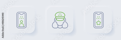 Set line Taxi mobile app, driver and license icon. Vector