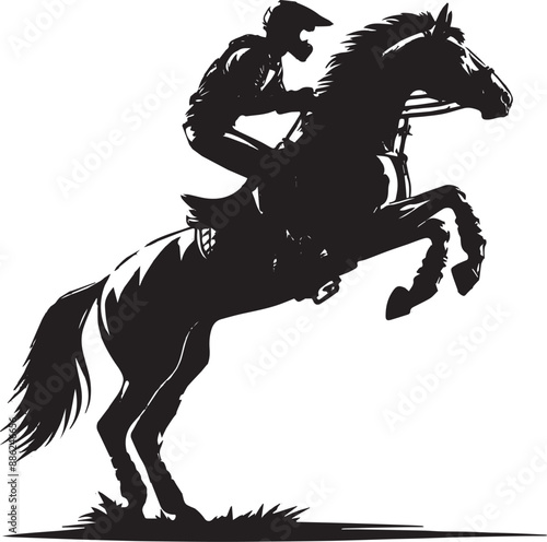 Equestrian horse and rider jumping silhouette. Vector illustration