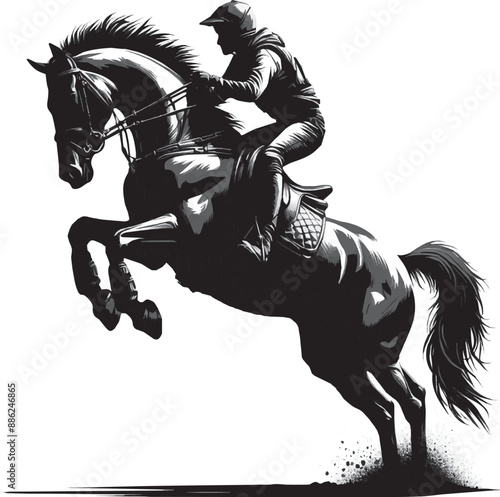 Equestrian horse and rider jumping silhouette. Vector illustration