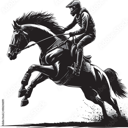 Equestrian horse and rider jumping silhouette. Vector illustration