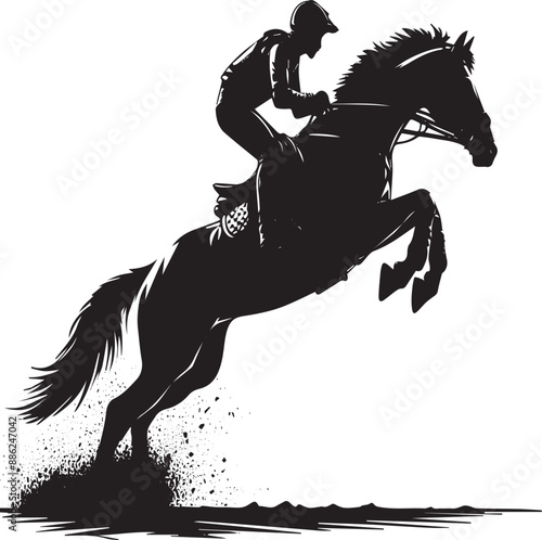 Equestrian horse and rider jumping silhouette. Vector illustration