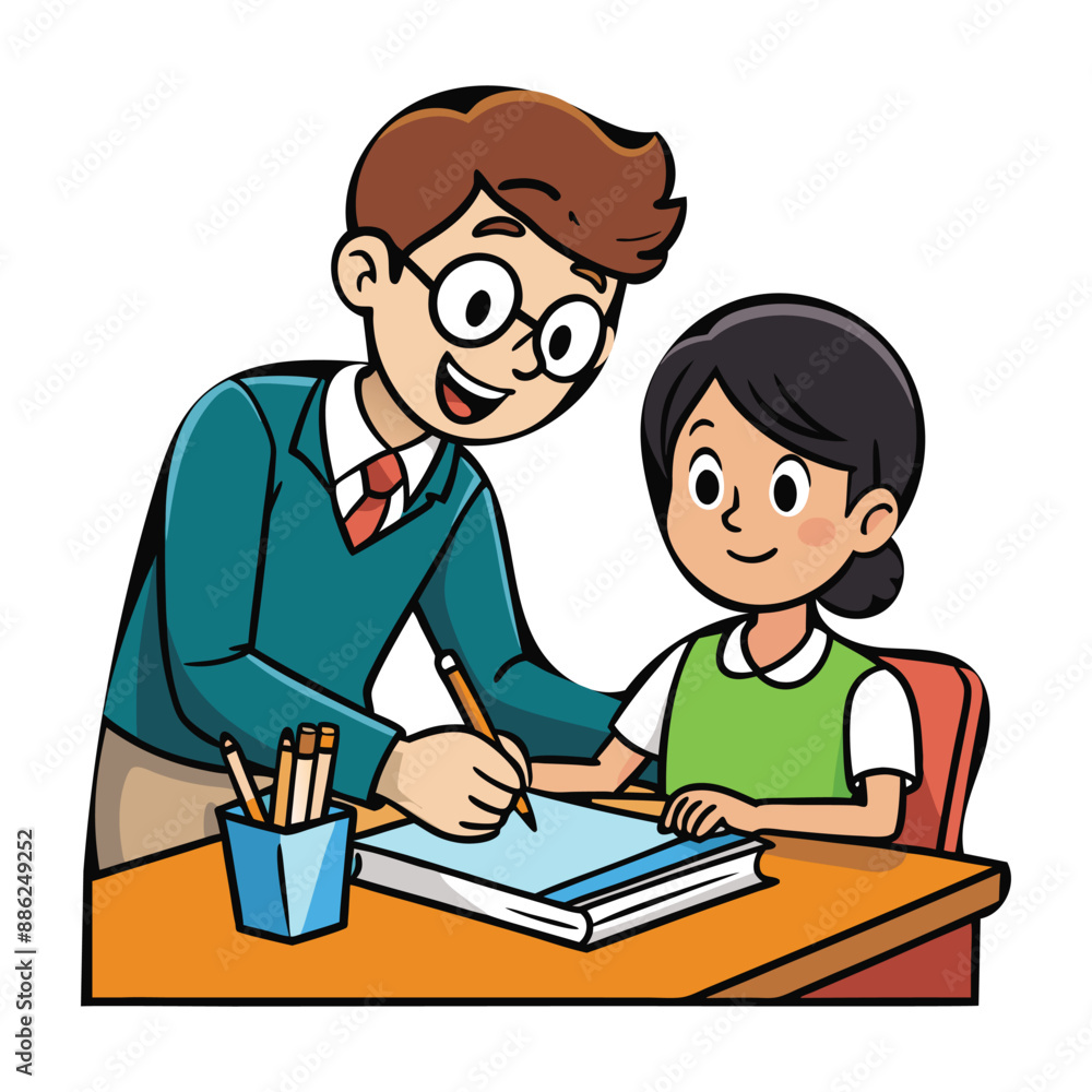 Tutor helping a student with homework vector illustration Tutor helping a student with homework vector illustration