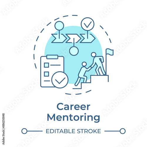 Career mentoring soft blue concept icon. Support in professional development. Guidance. Goal achievement. Round shape line illustration. Abstract idea. Graphic design. Easy to use in article