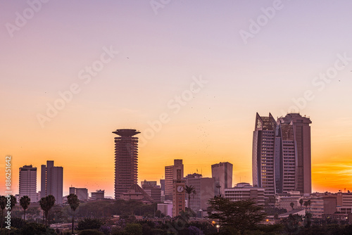 city skyline at sunset