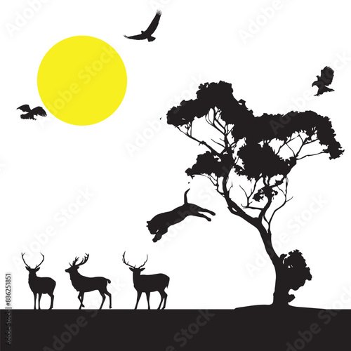 Safari Savannah Wildlife Silhouette Vector Illustration