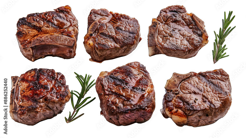 Grilled beef steaks in various kinds, collection transparent background or PNG file. Grilled beef steaks in various kinds, collection transparent background or PNG file.