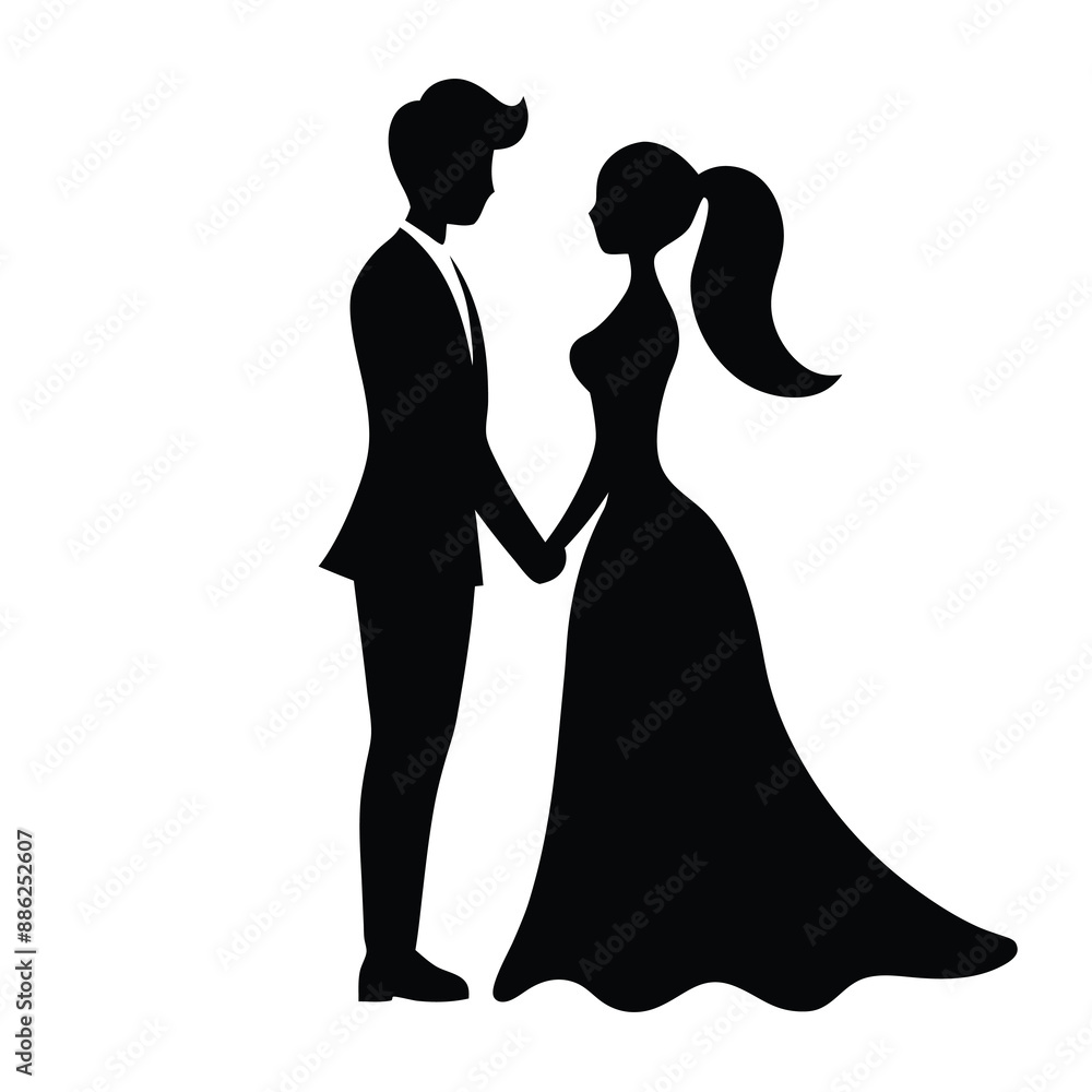 couple silhouette vector illustration, holding there hand, white background couple silhouette vector illustration, holding there hand, white background