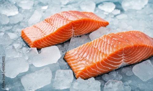 Close-up of fresh salmon on ice