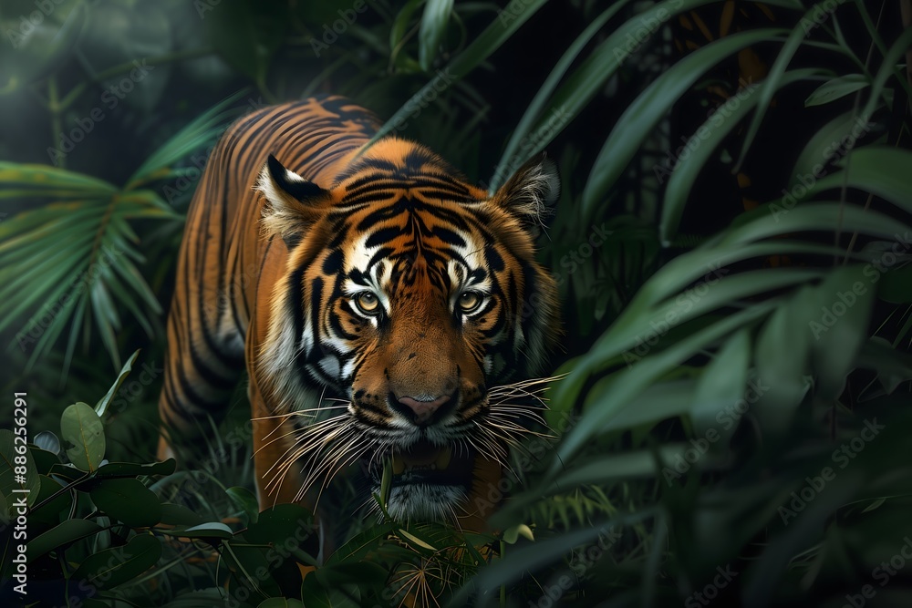 Tiger Prowling Through a Dense Jungle Tiger Prowling Through a Dense Jungle