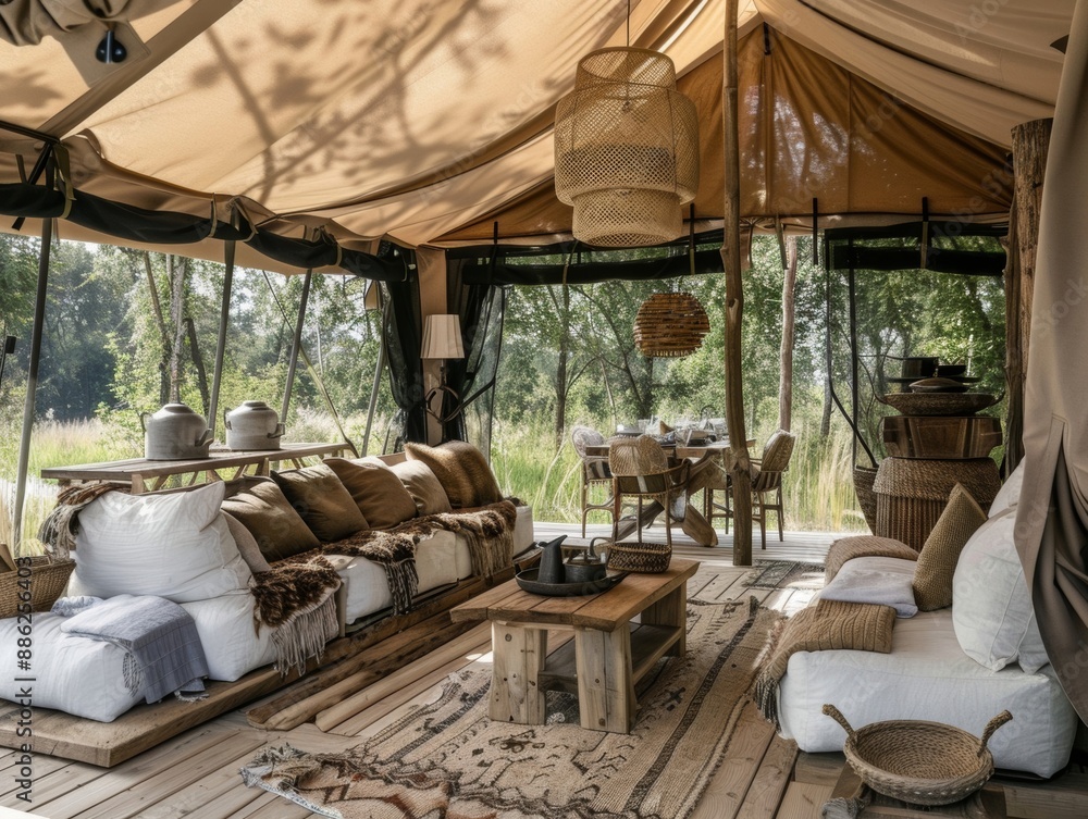 Fototapeta premium Embark on a lavish outdoor excursion blending unusual activities with extravagant comfort and style
