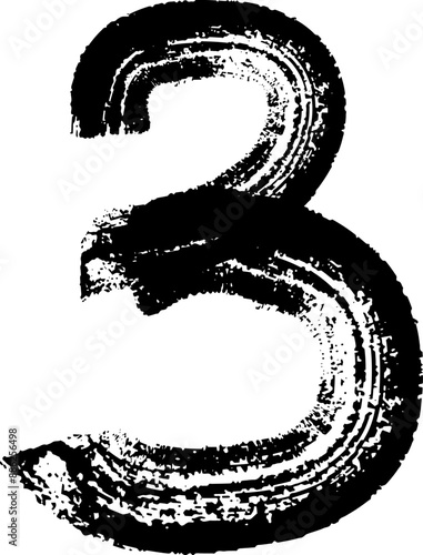 numbers 3 written with a brush vector, Vector hand paint number three. Hand drawn letter with dry brush..eps