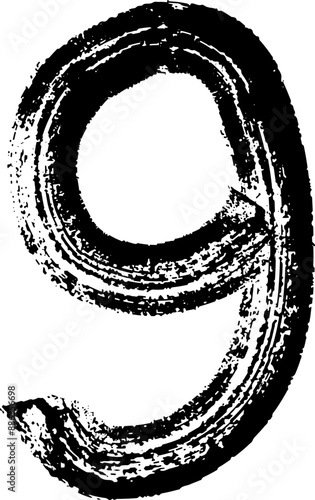 numbers 9 written with a brush vector, Vector hand paint number nine. Hand drawn letter with dry brush..eps