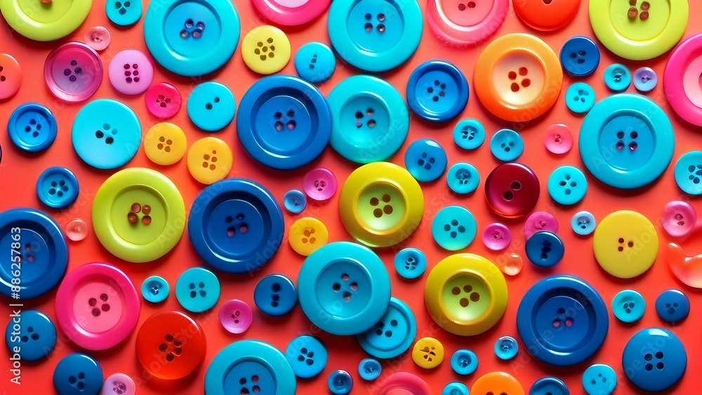 Collage of brightly colored buttons on a red background Collage of brightly colored buttons on a red background