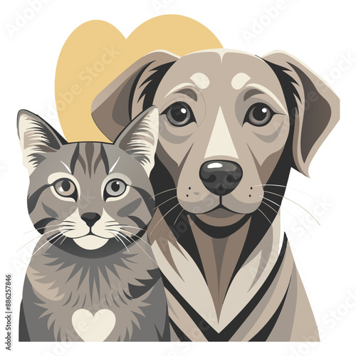 Cute lovely cat and dog vector illustration