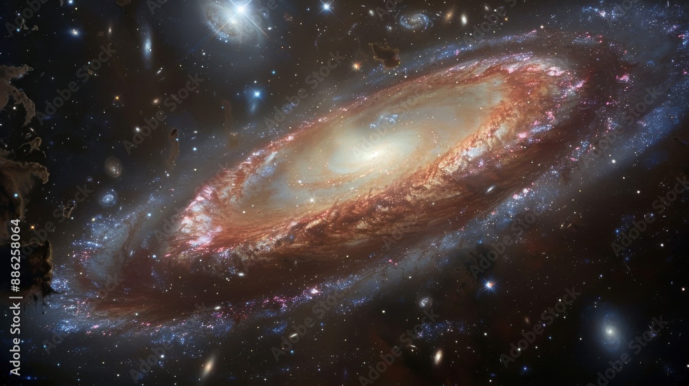 Naklejka premium A spiral galaxy with stars and nebulae in the background