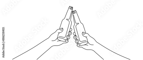 hand carrying beer bottle, line art style. october fest vector elements