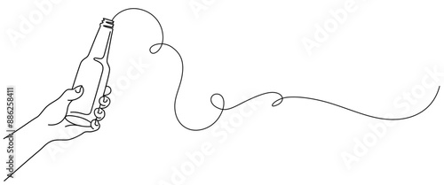 hand carrying beer bottle, line art style. october fest vector elements