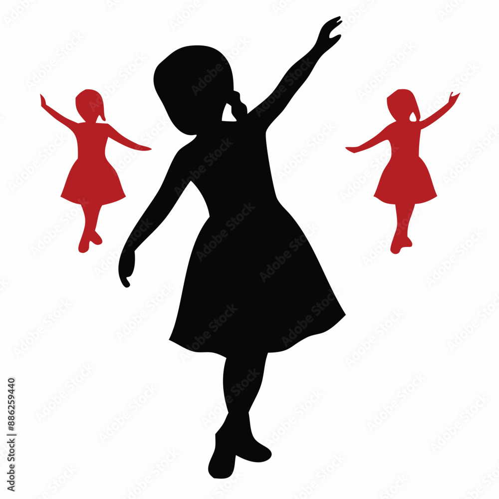 girl children silhouettes, white background girl children silhouettes, white background