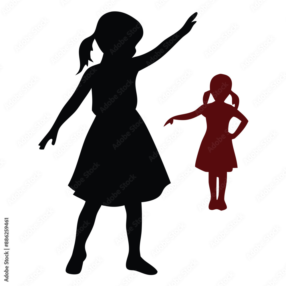 girl children silhouettes, white background girl children silhouettes, white background