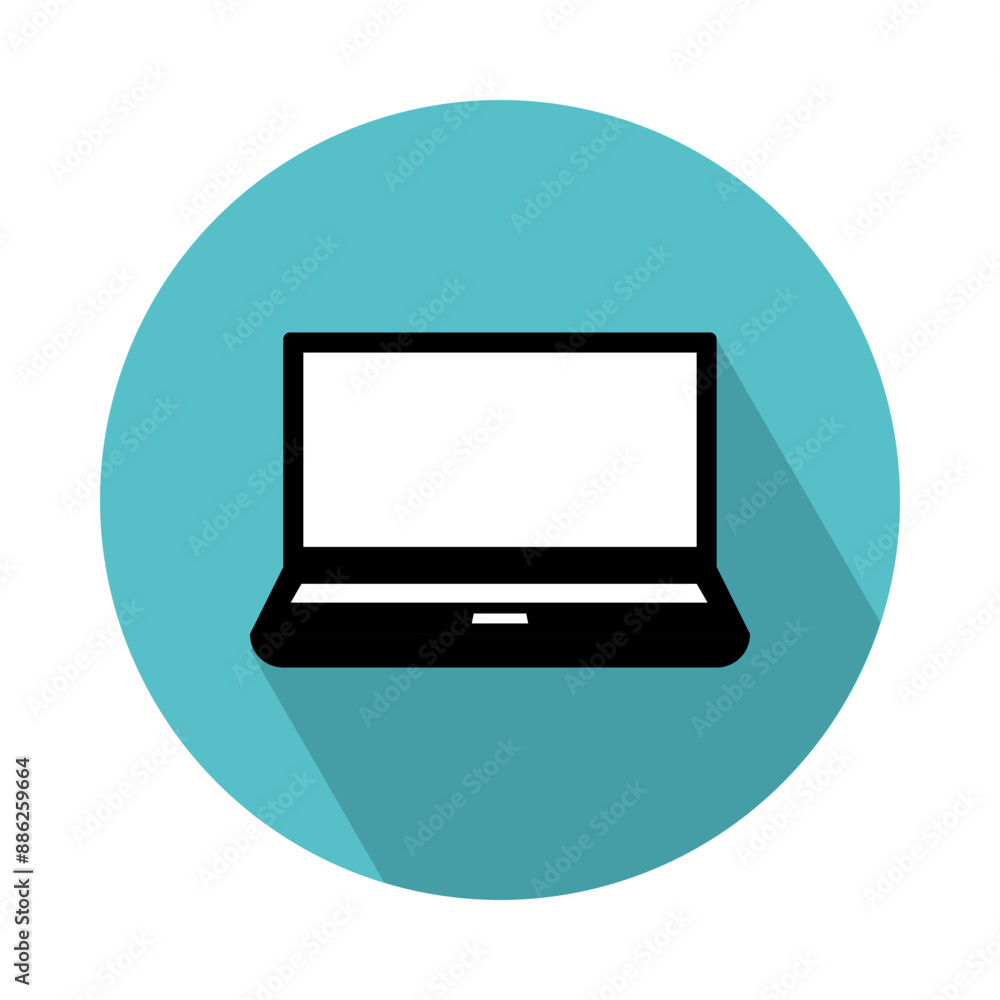Vector laptop icon, laptop flat design with circle background has shadow. Vector laptop icon, laptop flat design with circle background has shadow.