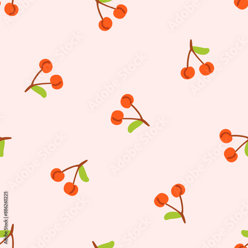 Cherry pattern, seamless texture. Repeating print, berry background design. E...