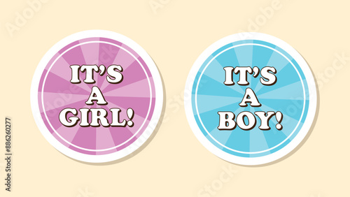 This is a girl. This is a boy. gender reveal party stickers.