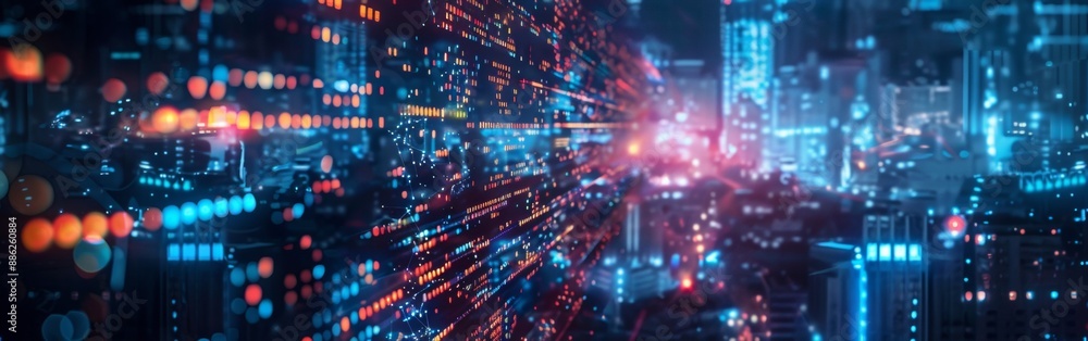 Obraz premium An abstract network of data streams and connections in red and orange, symbolizing digital communication and technological advancements.