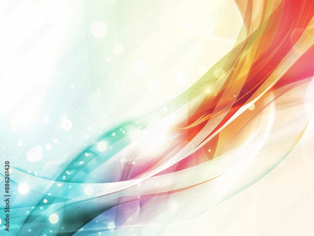 Abstract Background with Wavy Lines and Blurred Lights in Pastel Colors