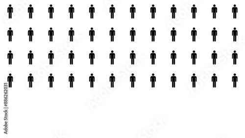 Human (Man) icons increasing from left to right. Infographic background concept. White, Black, and Green Screen Background. Stylish pictogram, 4K motion graphic with blur and opacity animations