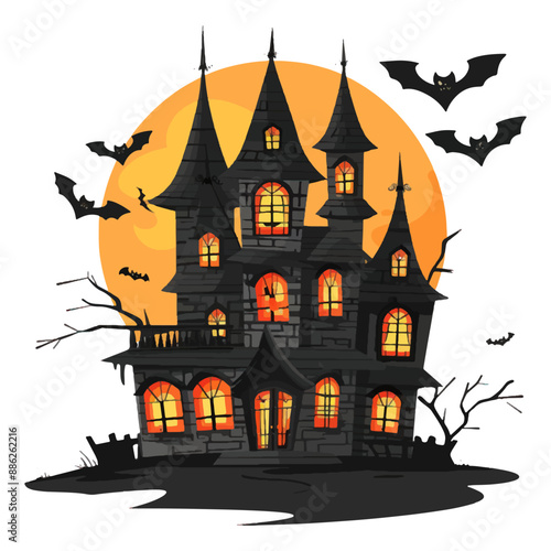 Halloween haunted house vector illustration with a white background