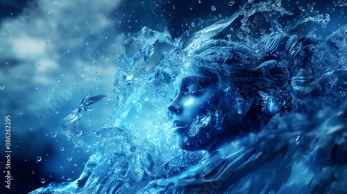 Wallpaper Mural Artistic representation of a water-based human figure, merging with liquid splashes and droplets against a dark, cloudy background. Torontodigital.ca