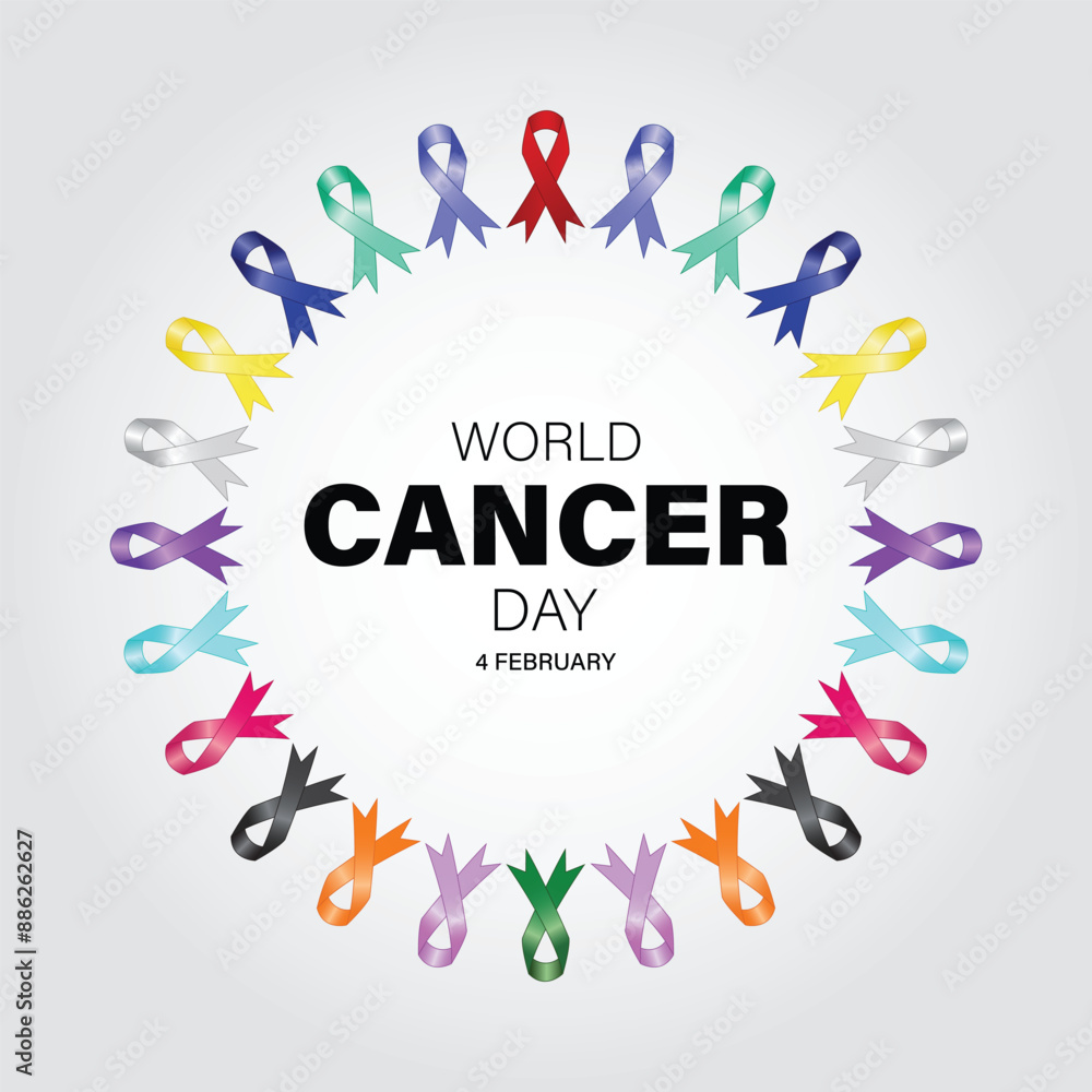 World cancer day flat vector poster template design with colorful awareness ribbons vector illustration. World cancer day flat vector poster template design with colorful awareness ribbons vector illustration.