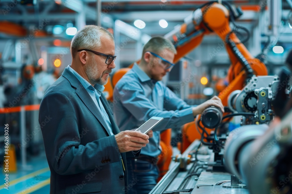 In the medical equipment hygiene factory, engineers service, fix, and repair advance machines In the medical equipment hygiene factory, engineers service, fix, and repair advance machines