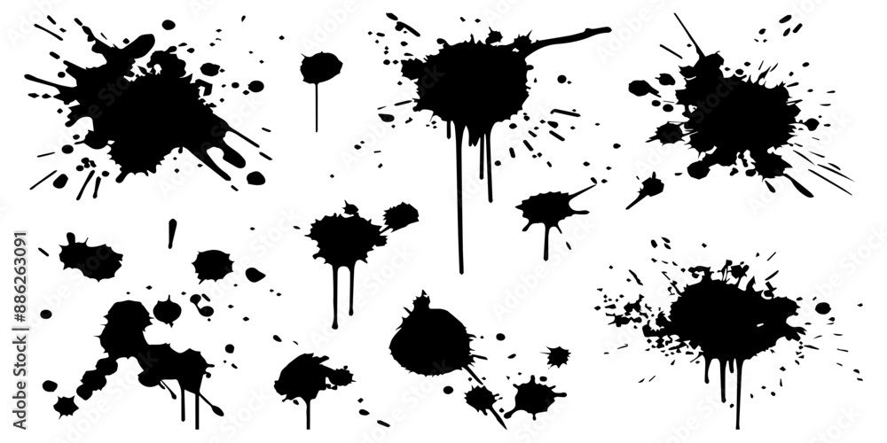 Black ink splatter vector set isolated on a white background