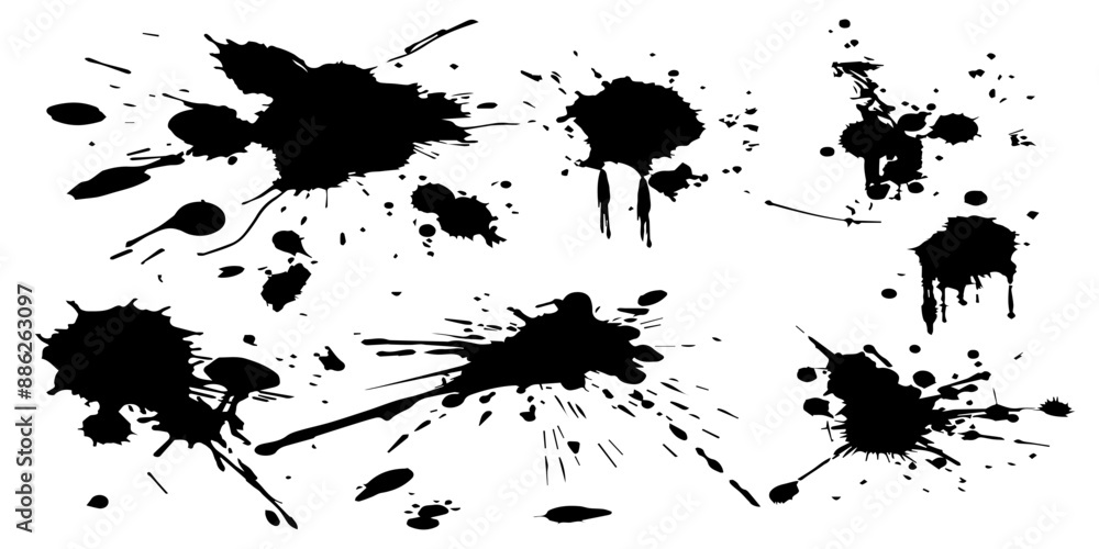 Obraz premium Black ink splatter vector set isolated on a white background