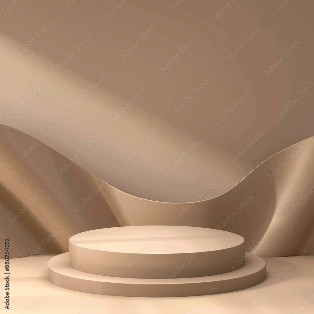 A brown wooden podium product display platform 3d background abstract shadow light concept on a mockup of a cosmetic scene presentation stage or a backdrop with an empty beige stone pedestal. A brown wooden podium product display platform 3d background abstract shadow light concept on a mockup of a cosmetic scene presentation stage or a backdrop with an empty beige stone pedestal.