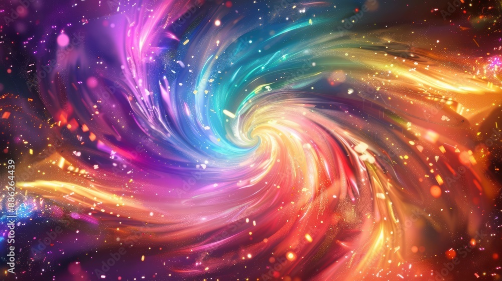 Fototapeta premium A colorful and vibrant background with swirling energy patterns and sparkling particles, illustrating the concept of dynamic forces