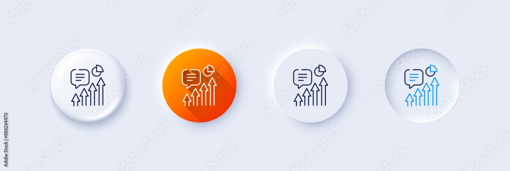 Kpi line icon. Neumorphic, Orange gradient, 3d pin buttons. Performance indicator sign. Success progress chart symbol. Line icons. Neumorphic buttons with outline signs. Vector Kpi line icon. Neumorphic, Orange gradient, 3d pin buttons. Performance indicator sign. Success progress chart symbol. Line icons. Neumorphic buttons with outline signs. Vector