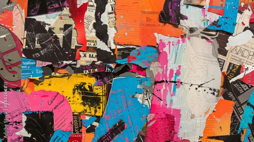 Fototapeta premium Colorful Abstract Urban Street Art Collage with Vibrant Mixed Media Elements