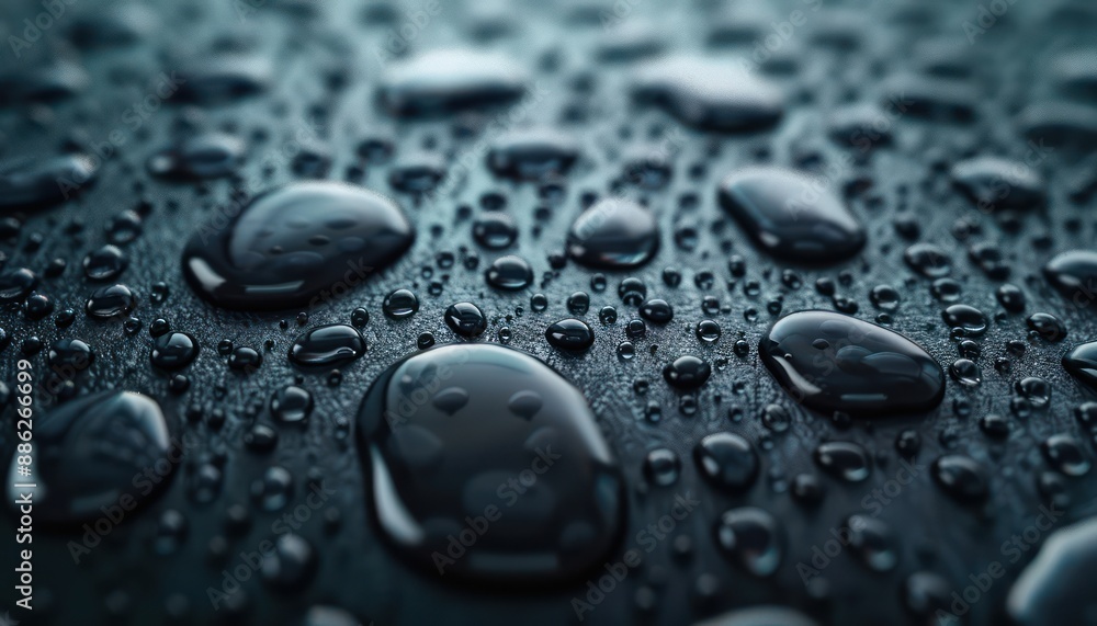 Water Droplets on a Dark Surface, Pure droplets tumbling down, capturing the simplicity of water A macro photography perspective revealing the beauty of nature's simplest element Explore the Water Droplets on a Dark Surface, Pure droplets tumbling down, capturing the simplicity of water A macro photography perspective revealing the beauty of nature's simplest element Explore the