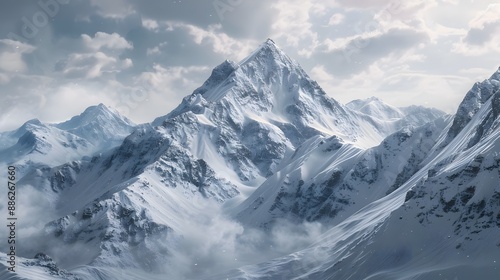 Wallpaper Mural Snowy mountain peaks, Photorealism style, natural lighting, detailed realism Torontodigital.ca