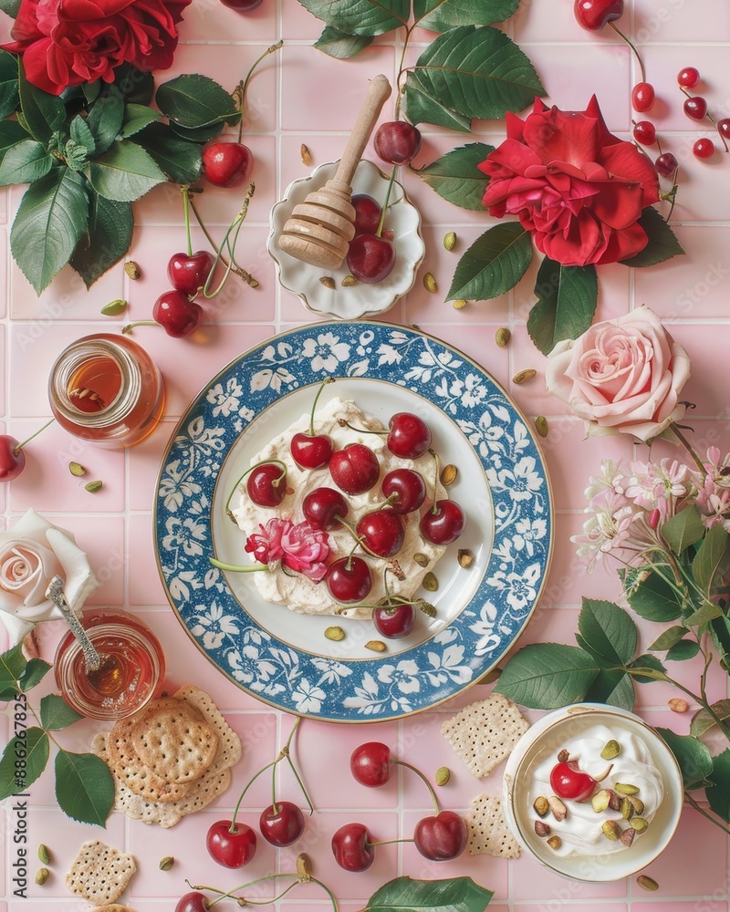 Naklejka premium Cherry-topped biscuits and cookies