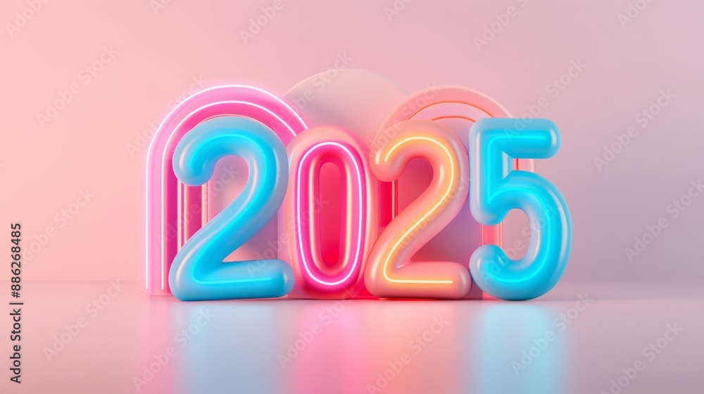 Neon lights forming the year 2025 on a pastel background, modern and vibrant Neon lights forming the year 2025 on a pastel background, modern and vibrant