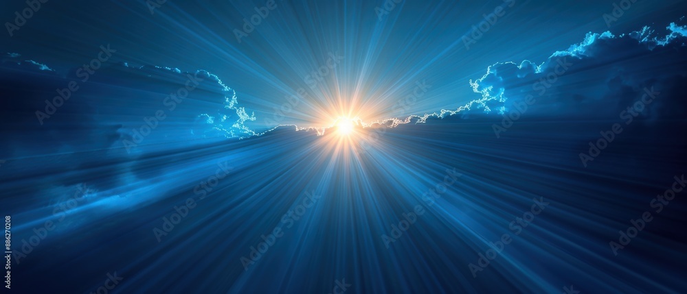 Fototapeta premium design anime sunburst, abstract concentric blue elements, dynamic and vibrant. 