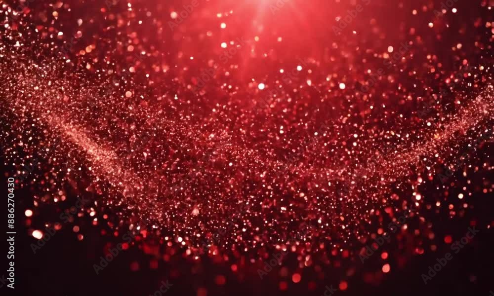 Red glitter particles floating and sparkling against a dark background, creating a festive and magical atmosphere. Red glitter particles floating and sparkling against a dark background, creating a festive and magical atmosphere.