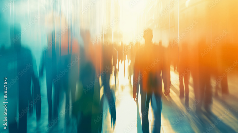 Creative background with blurred silhouettes of people walking down street. Creative background with blurred silhouettes of people walking down street.