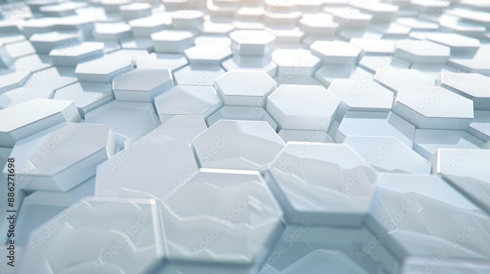 On a white background, a modern banner design features hexagonal patterns