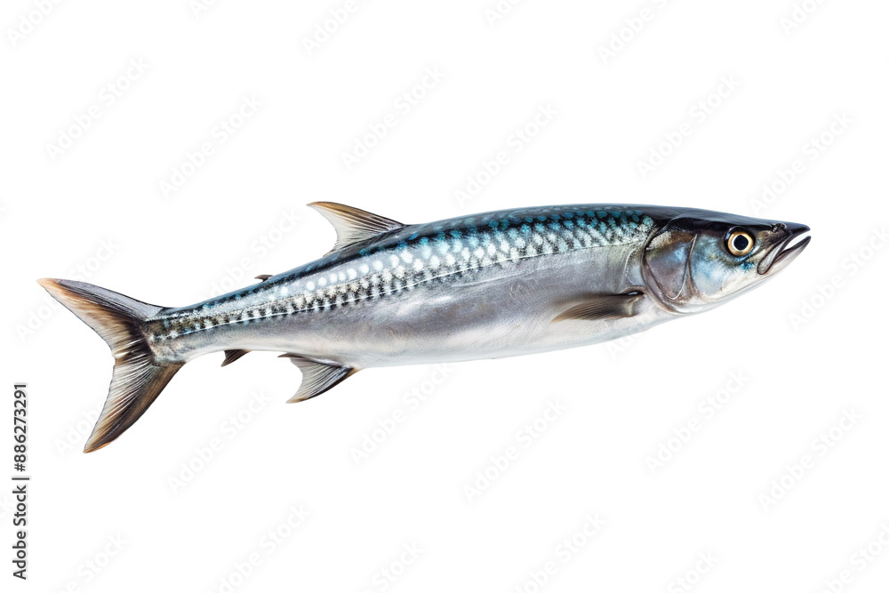 A Single Mackerel Fish Against A White Background on a White or Clear Surface PNG Transparent Background. A Single Mackerel Fish Against A White Background on a White or Clear Surface PNG Transparent Background.