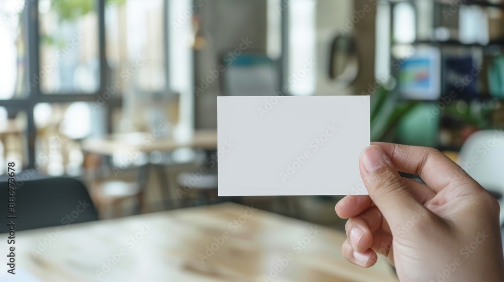 A person is holding a white card with a blank space on it A person is holding a white card with a blank space on it