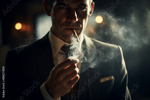 Generative AI illustration of male mouth lips smoking cigarette addiction smoke stressful lifestyle photo